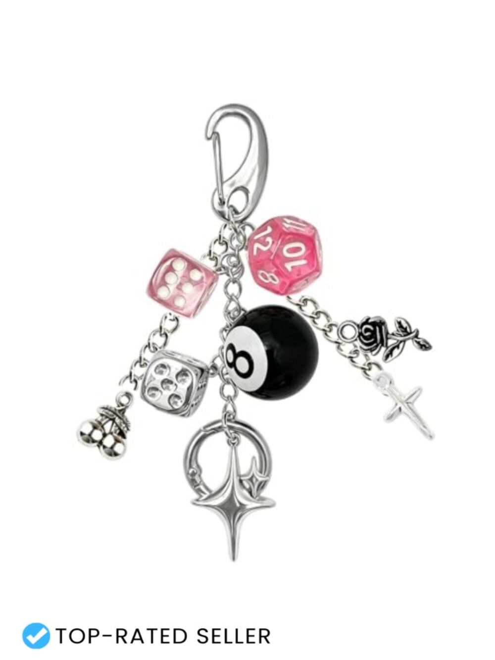 Y2K 8 Ball Dice Charm Keychain for Handbags Purse Backpack Bag Charm